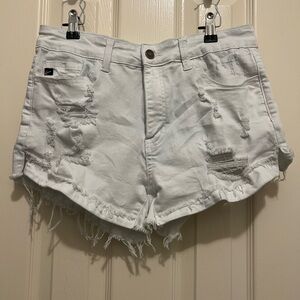 KanCan White Distressed High-Waist Denim Shorts